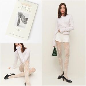 Reformation Swedish Stockings Rosa Lace Tights Ivory White NEW